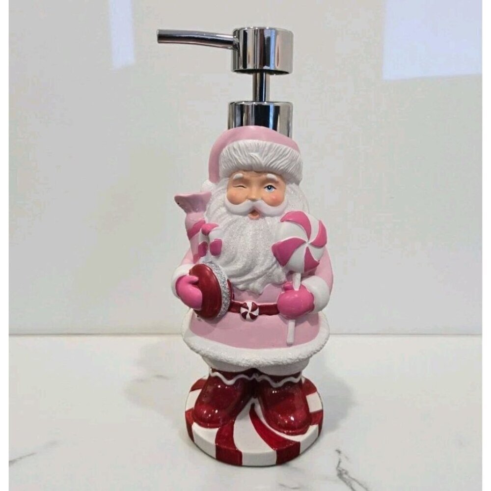 New Pink Red Peppermint Candy Santa Claus Christmas Soap Dispenser Decoration